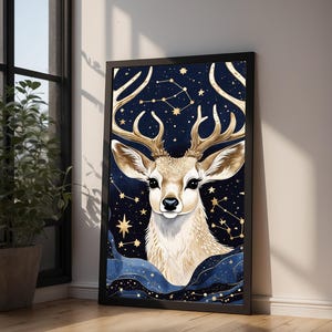 Cosmic Deer Antlers | Celestial Wildlife Art | Magical Nature Poster imagen 9