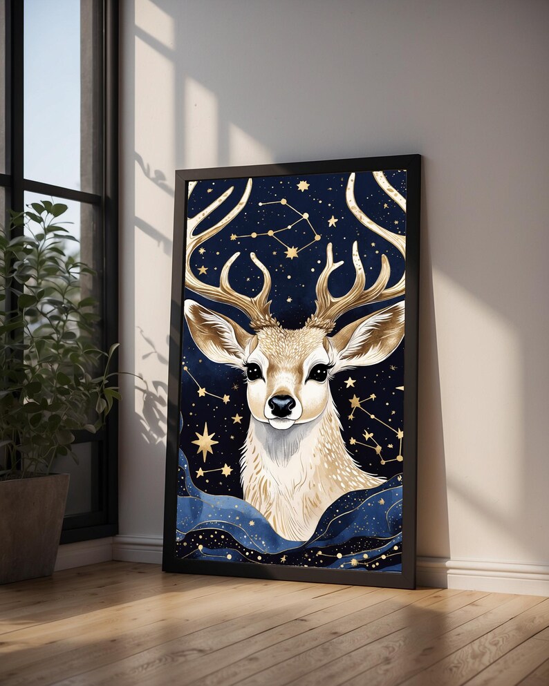 Cosmic Deer Antlers | Celestial Wildlife Art | Magical Nature Poster imagen 9