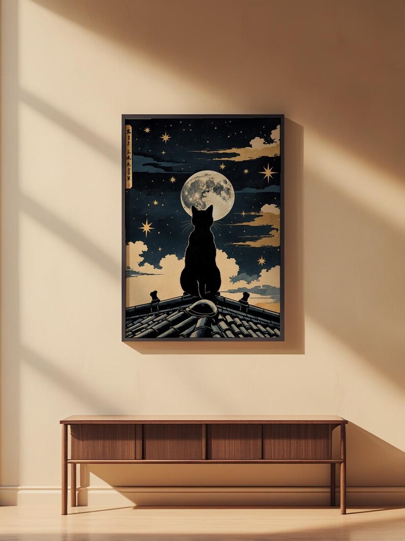 Cat Moon Night | Japanese Ukiyo-e Style Poster imagem 2