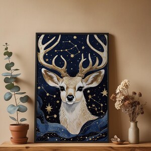 Cosmic Deer Antlers | Celestial Wildlife Art | Magical Nature Poster imagen 4