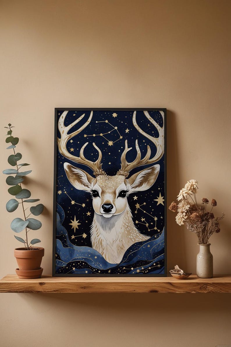 Cosmic Deer Antlers | Celestial Wildlife Art | Magical Nature Poster imagen 4