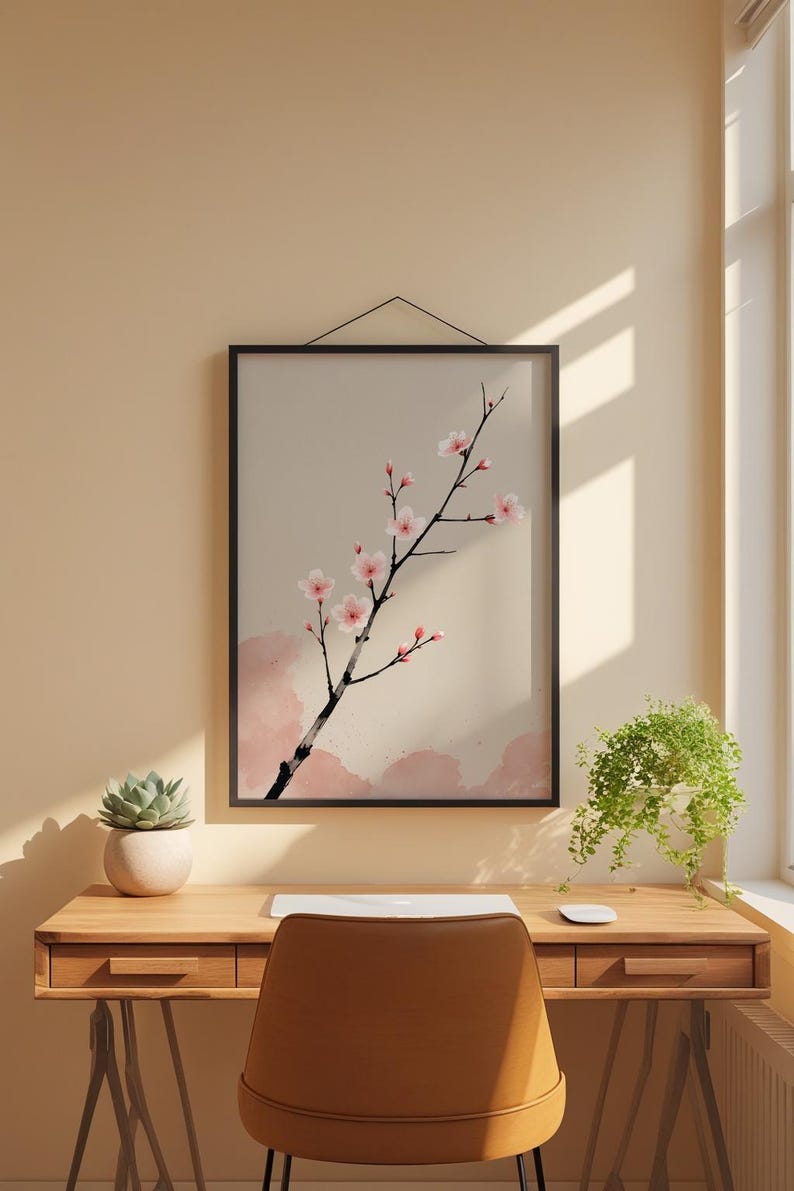 Cherry Blossom Ink Art | Japanese Minimalist Poster | Spring Wall Decor imagem 6