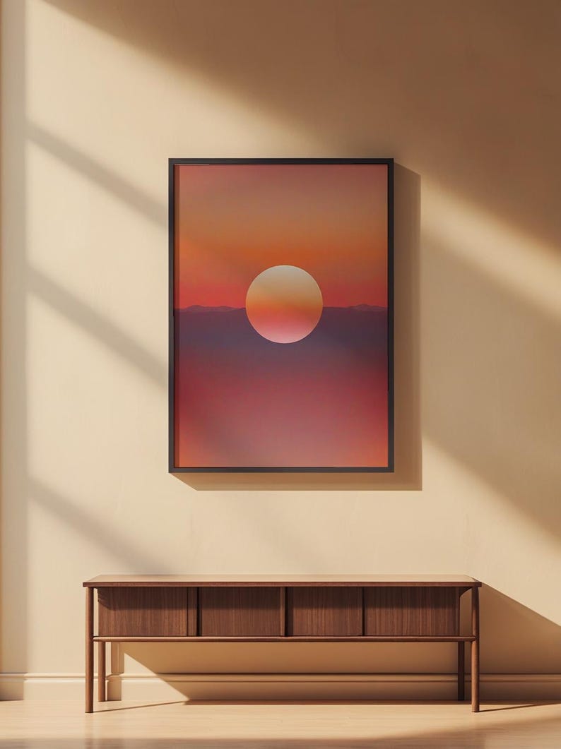 Sunset landscape art | Minimalist sun poster | Modern wall decor imagem 2