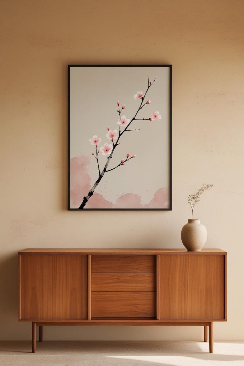 Cherry Blossom Ink Art | Japanese Minimalist Poster | Spring Wall Decor imagem 5