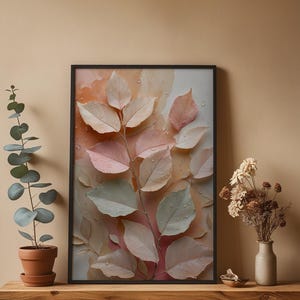 Hojas botánicas color melocotón / Póster romántico de naturaleza / Arte rural imagen 1