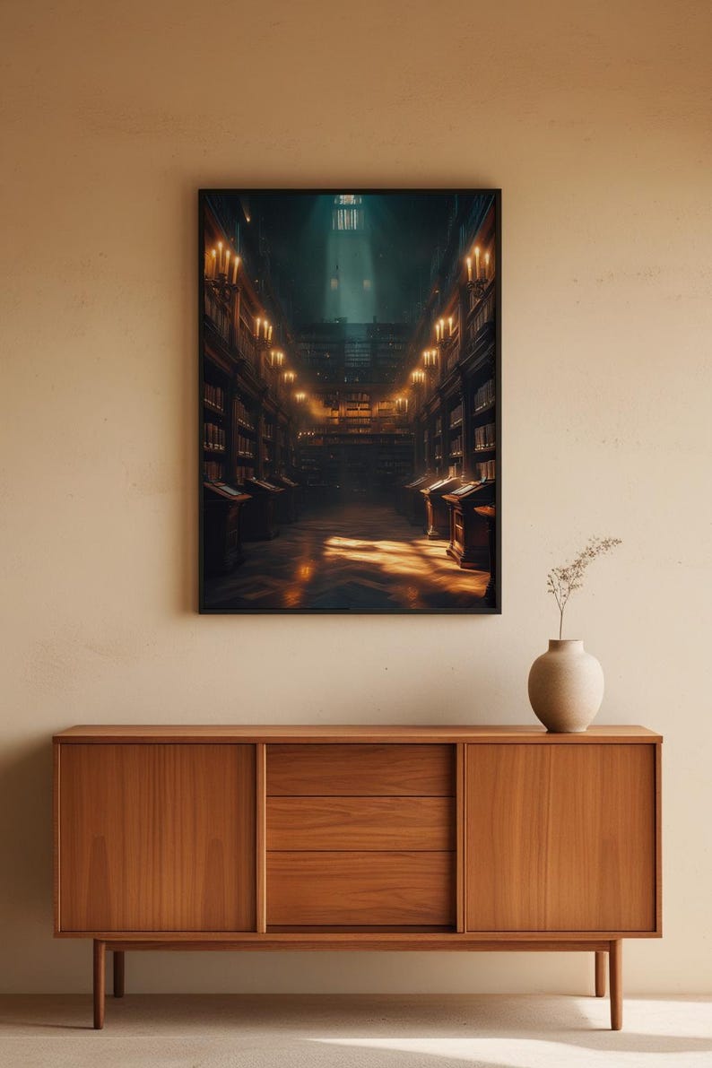 Library Wall Art | Dark Academia Poster | Vintage Bookshelf Decor Bild 5