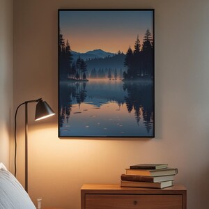 Twilight Lake Reflection | Peaceful Nature Poster | Golden Hour Landscape image 9
