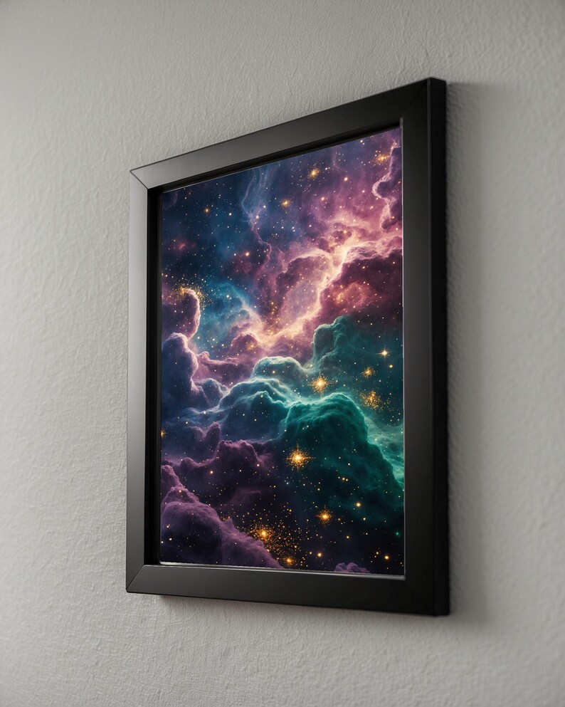Jewel Tone Nebula | Cosmic Space Poster | Deep Emerald Universe Art zdjęcie 3