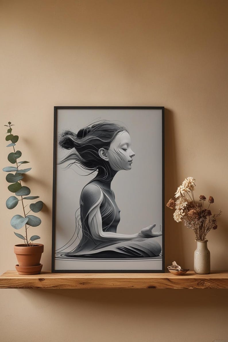 Zen Profile Line Art | Meditation Face Poster | Minimalist Wellness Decor Bild 5