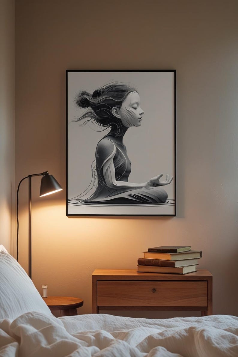 Zen Profile Line Art | Meditation Face Poster | Minimalist Wellness Decor Bild 4