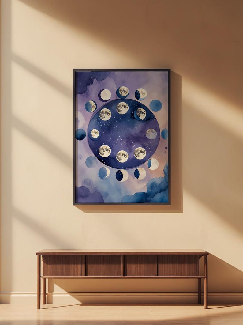 Lunar Phases | Moon Cycle Poster | Mystical Night Art zdjęcie 2