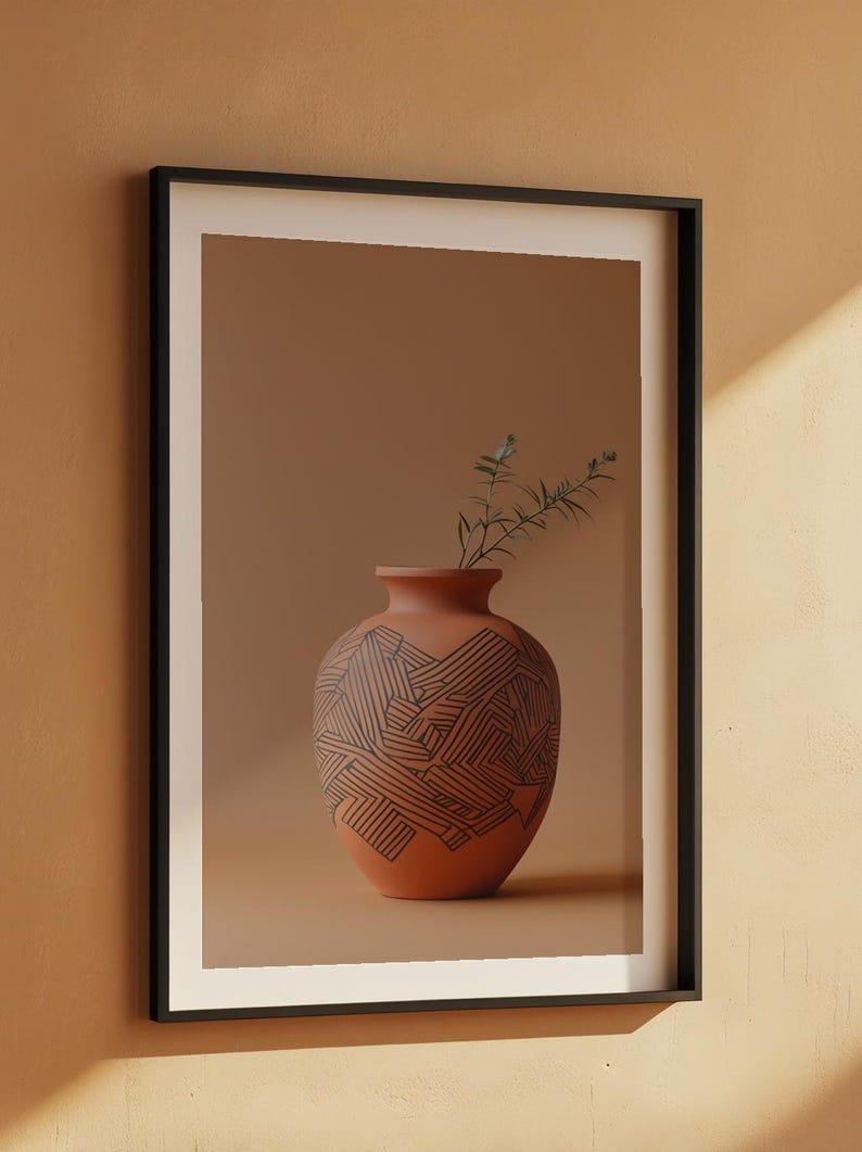Geometric Pottery Vase | Modern Boho Line Art | Terracotta Decor Bild 7
