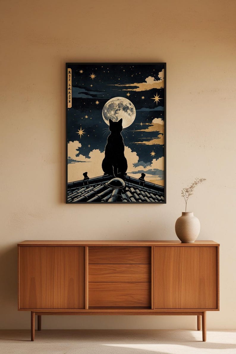 Cat Moon Night | Japanese Ukiyo-e Style Poster imagem 5