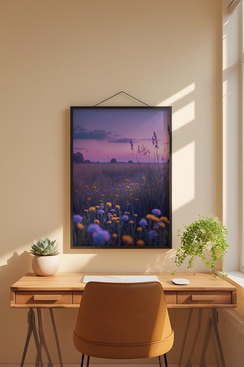 Twilight Wildflower Field | Evening Landscape Poster | Dreamy Art Bild 1