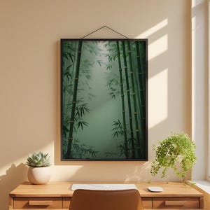 Bamboo forest art | Zen mist poster | Asian landscape decor image 1