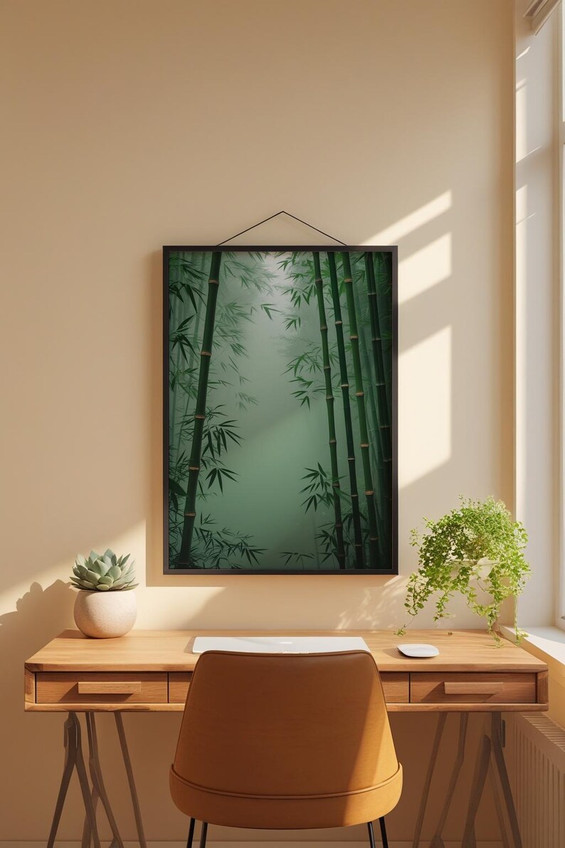 Bamboo forest art | Zen mist poster | Asian landscape decor image 1