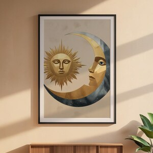 Celestial Wall Art | Modern Minimalist Poster | Abstract Sun Moon Gold Silver imagem 6