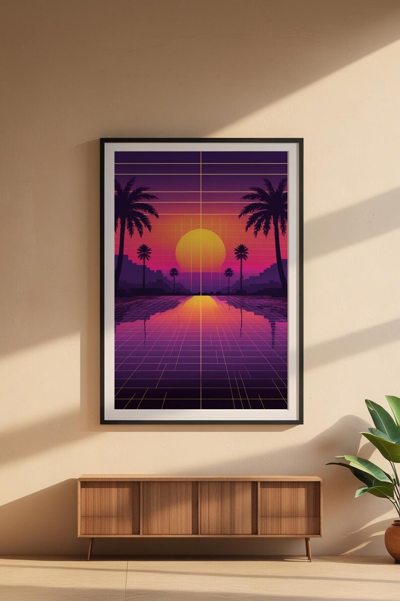 Poster coucher de soleil Vaporwave | Décoration murale palmiers néon image 7