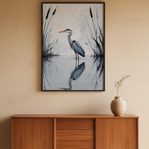 Minimalist Heron | Reflected Water Bird | Zen Nature Art Bild 5