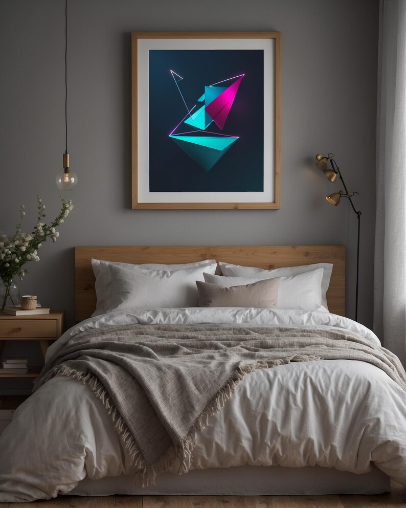 Neon Geometric Art | Modern Abstract Triangle Poster image 1