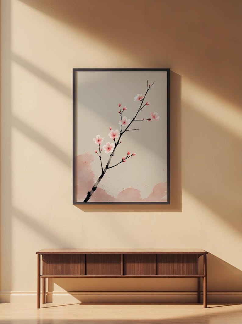 Cherry Blossom Ink Art | Japanese Minimalist Poster | Spring Wall Decor imagem 3