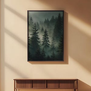 Misty Forest Poster | Atmospheric Pine Trees Art image 2