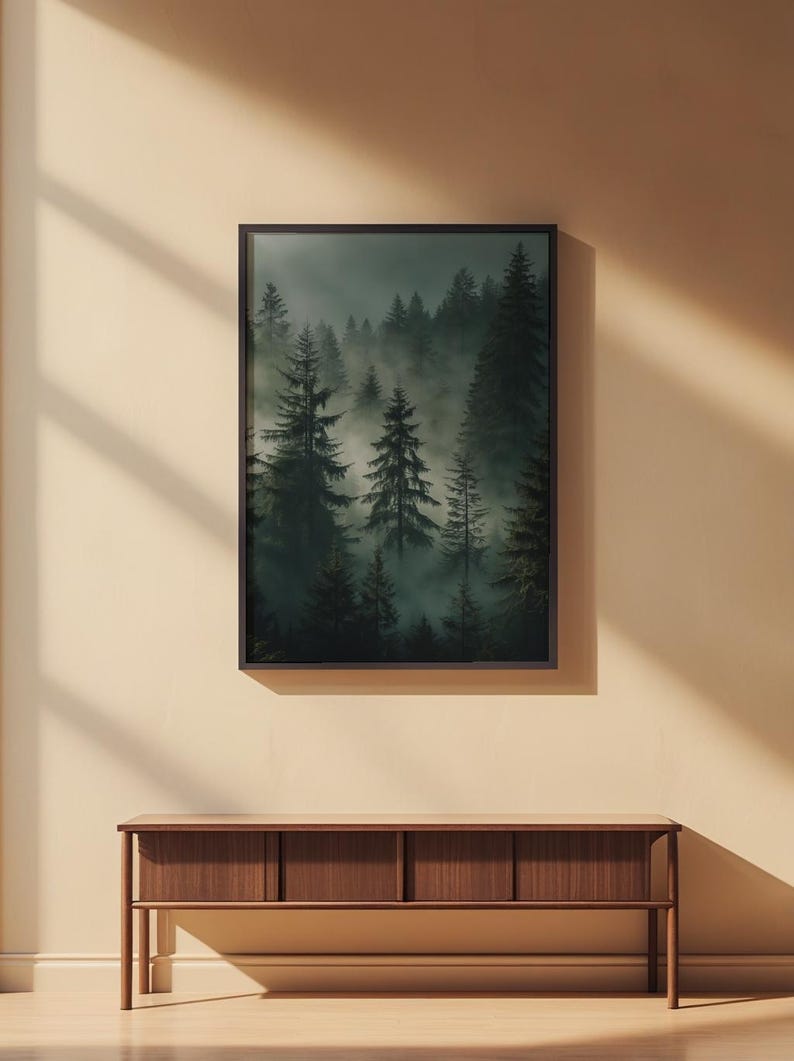Misty Forest Poster | Atmospheric Pine Trees Art image 2