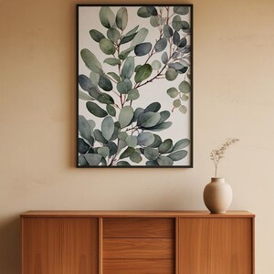 Arte mural de eucalipto / Impresión botánica de hojas verdes / Decoración del hogar con tonos salvia imagen 5