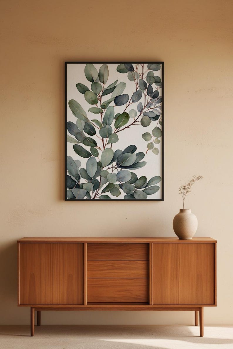 Arte mural de eucalipto / Impresión botánica de hojas verdes / Decoración del hogar con tonos salvia imagen 5