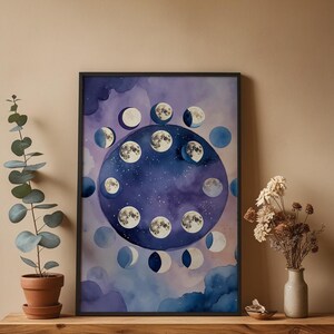 Lunar Phases | Moon Cycle Poster | Mystical Night Art zdjęcie 4