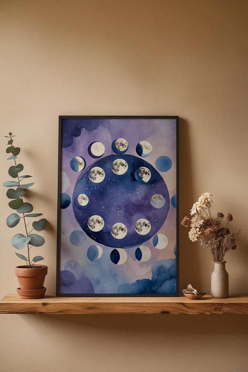 Lunar Phases | Moon Cycle Poster | Mystical Night Art zdjęcie 4