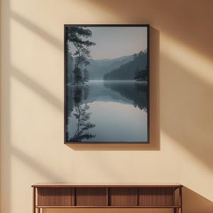Misty Mountain Lake | Fog Forest Water Landscape Poster | Zen Nature Wall Art image 2