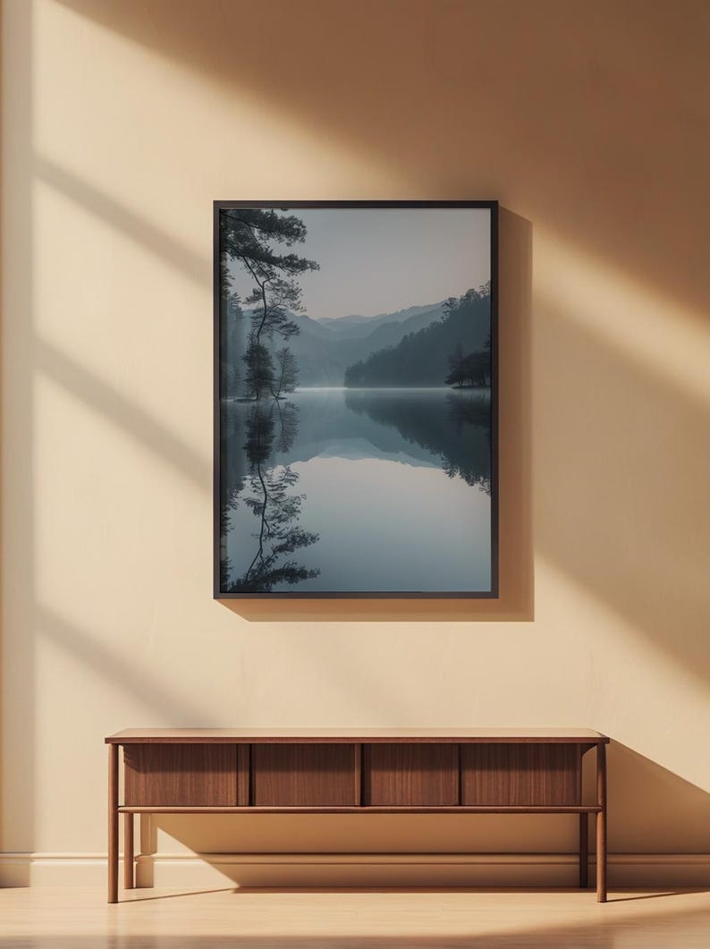 Misty Mountain Lake | Fog Forest Water Landscape Poster | Zen Nature Wall Art image 2