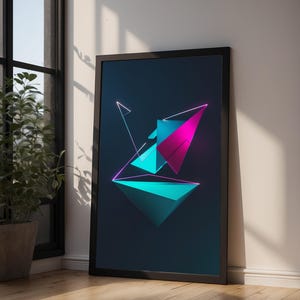 Neon Geometric Art | Modern Abstract Triangle Poster image 4