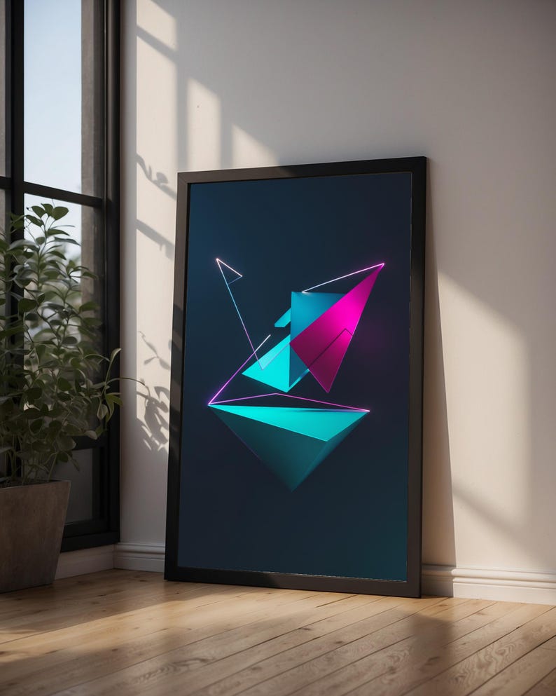 Neon Geometric Art | Modern Abstract Triangle Poster image 4