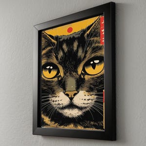 Japanese Cat Poster | Gold Eyes Woodblock Art image 6