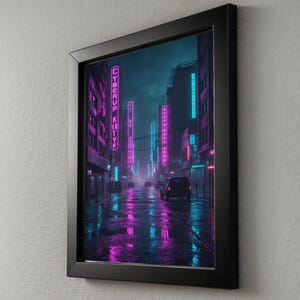 Cyberpunk Neon City | Rainy Street Poster afbeelding 8