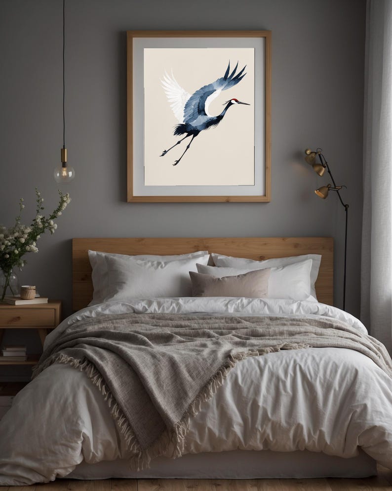 Ink Crane Flight | Japanese Minimalist Bird Art | Zen Wall Decor Bild 10