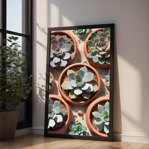 Succulent Garden Top View | Botanical Plant Art | Minimalist Terrarium image 10