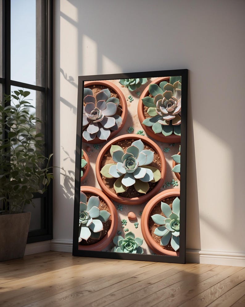 Succulent Garden Top View | Botanical Plant Art | Minimalist Terrarium image 10