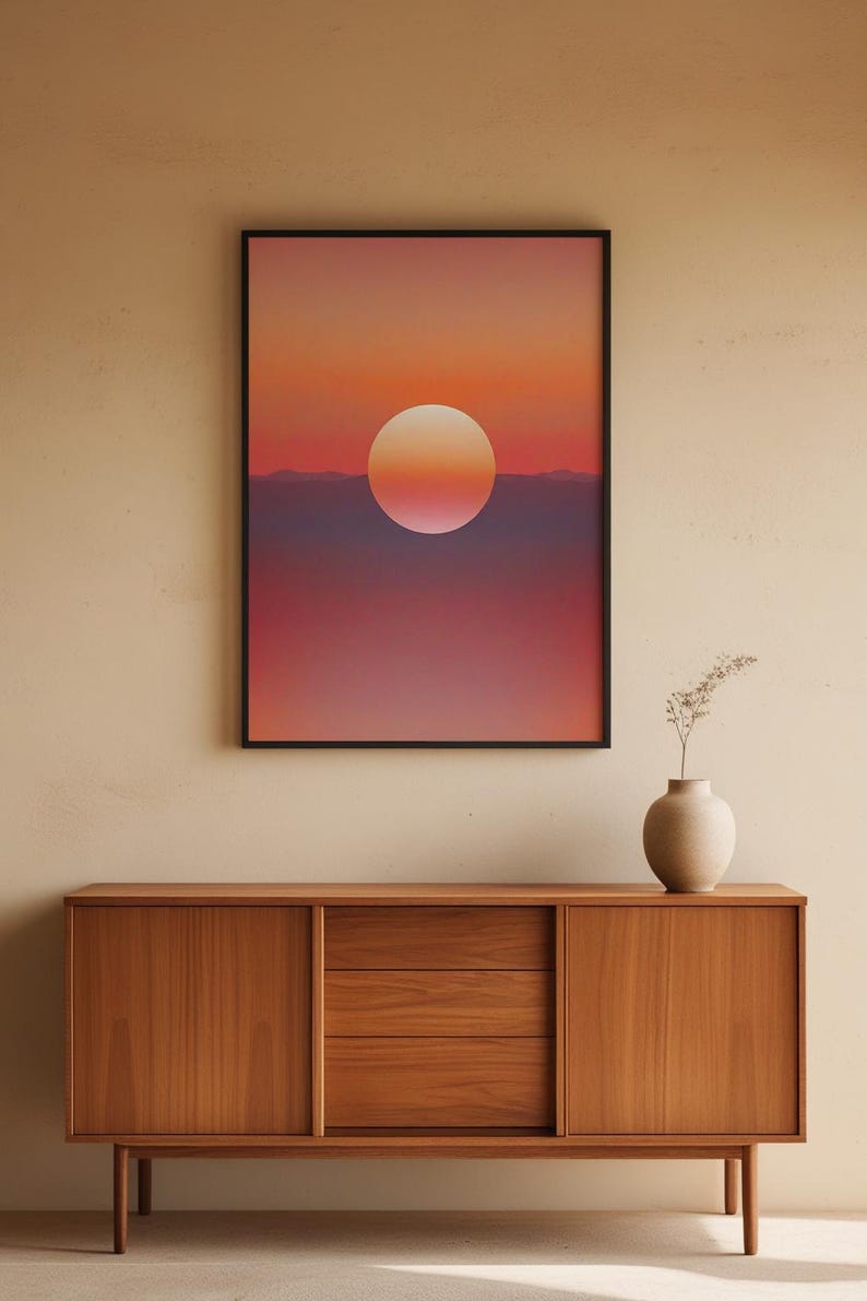 Sunset landscape art | Minimalist sun poster | Modern wall decor imagem 5