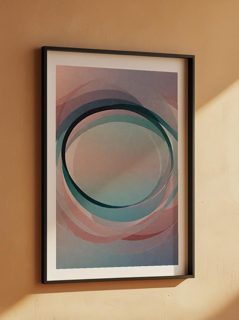 Arte circular abstracto / Impresión geométrica moderna / Póster verde azulado imagen 7
