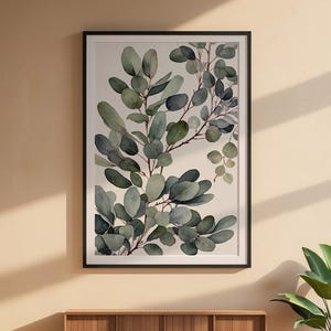 Arte mural de eucalipto / Impresión botánica de hojas verdes / Decoración del hogar con tonos salvia imagen 6