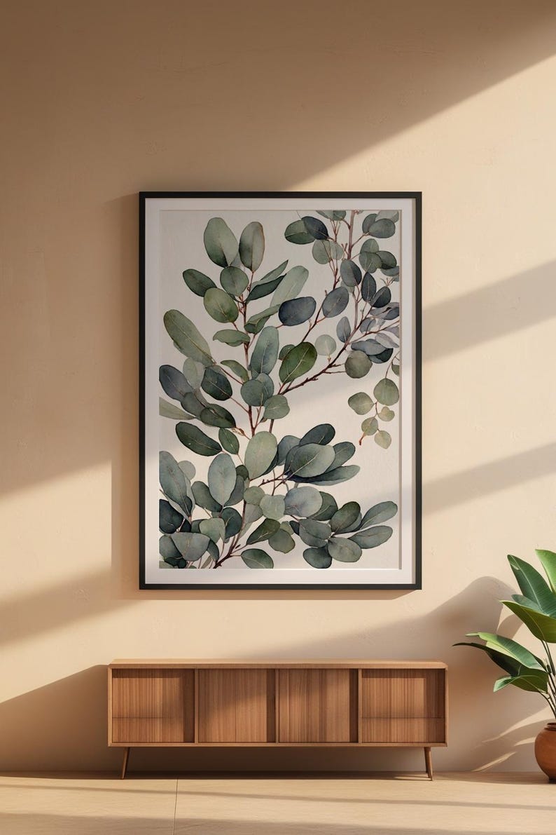 Arte mural de eucalipto / Impresión botánica de hojas verdes / Decoración del hogar con tonos salvia imagen 6