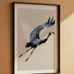 Ink Crane Flight | Japanese Minimalist Bird Art | Zen Wall Decor Bild 7
