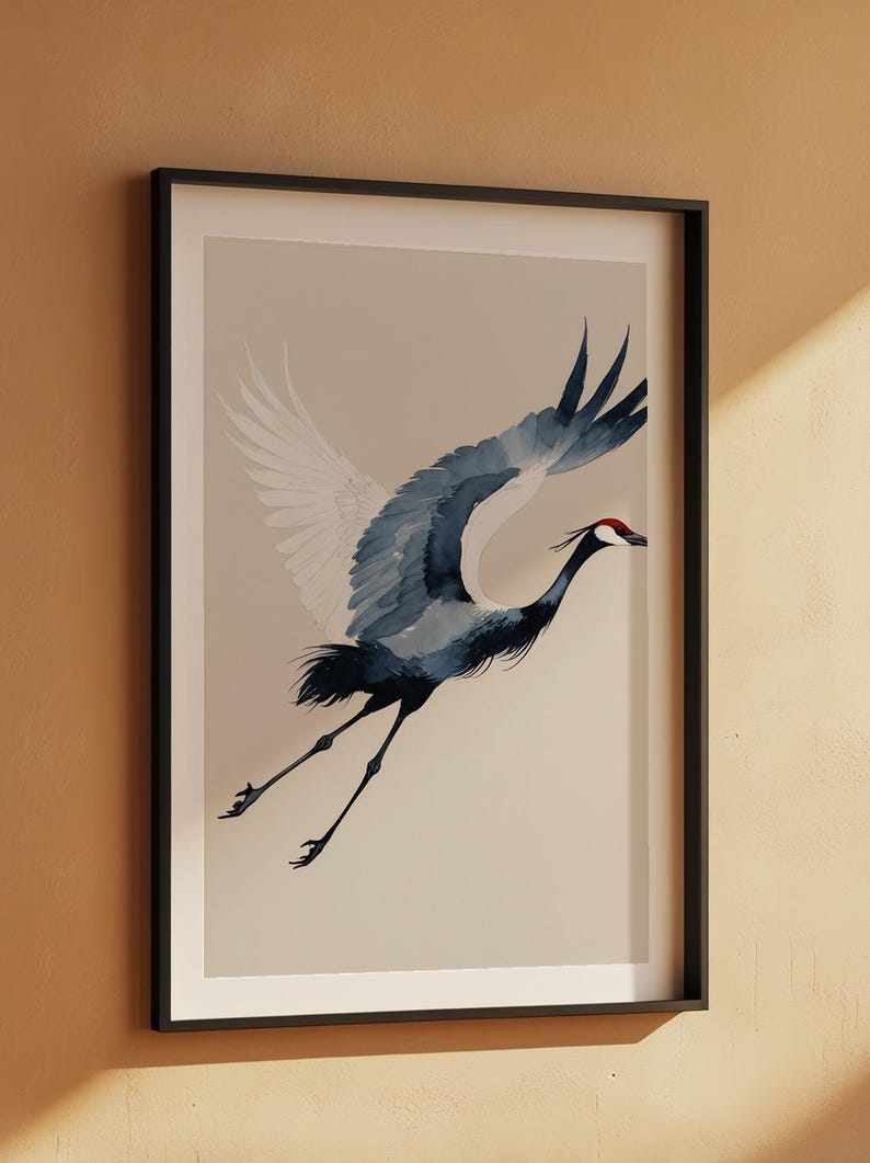Ink Crane Flight | Japanese Minimalist Bird Art | Zen Wall Decor Bild 7