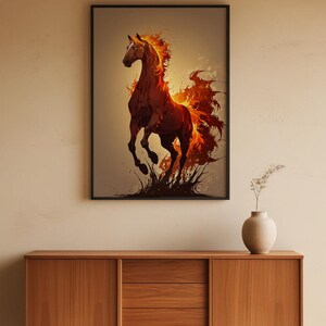 Arte de caballo de fuego / Póster de semental llameante / Decoración de pared de fantasía moderna imagen 5