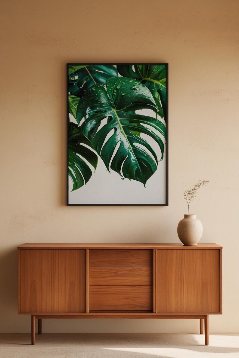Monstera Leaf Art | Tropical Botanical Poster | Green Plant Decor image 5