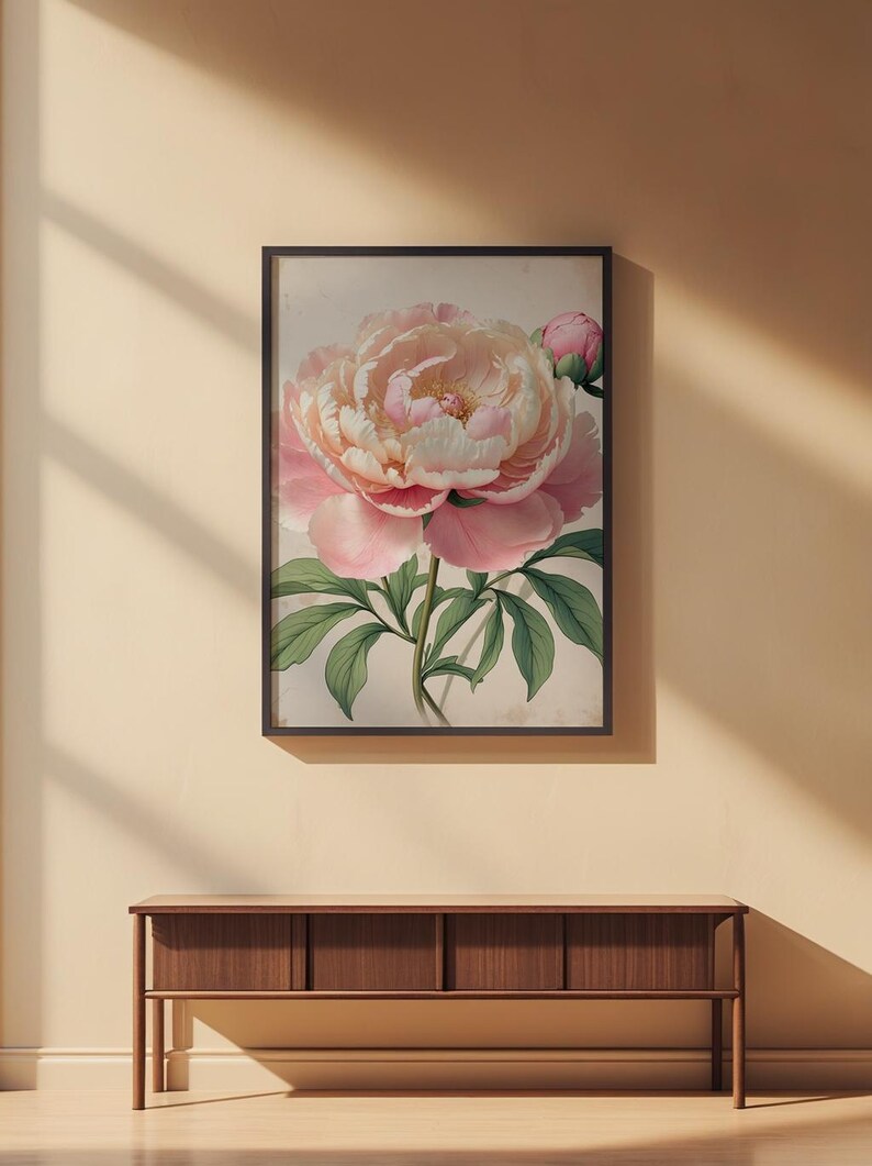 Romantic Peony Bloom | Vintage Botanical | Cottagecore Garden Art Bild 2