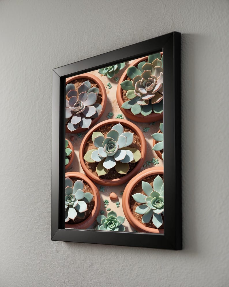 Succulent Garden Top View | Botanical Plant Art | Minimalist Terrarium image 9